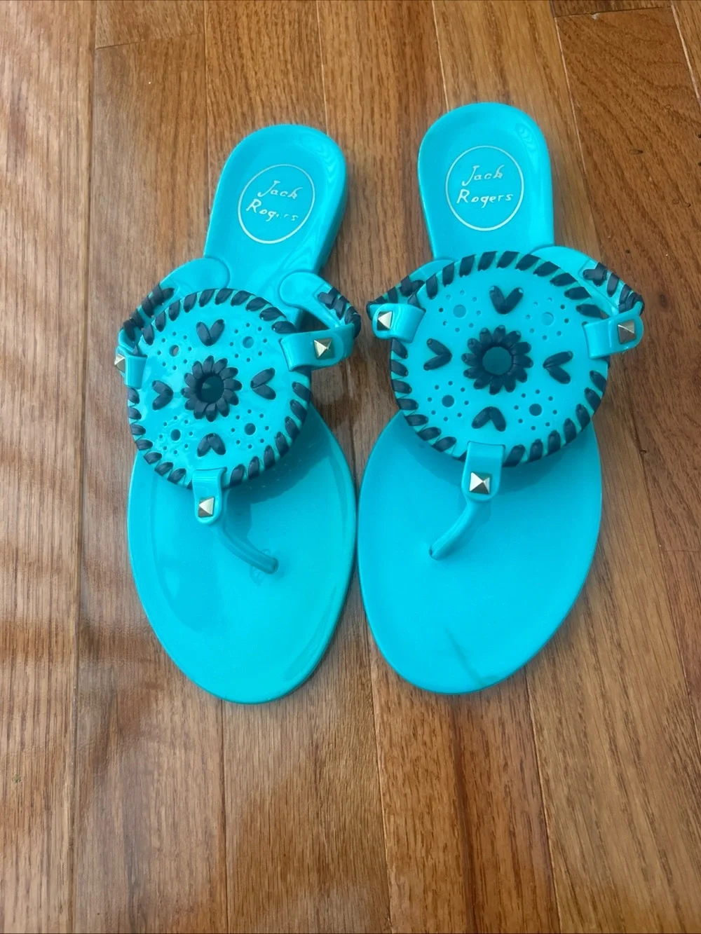 Jack Rogers Turquoise & Navy Medallion Jelly Sandals size 7